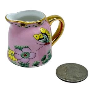 Miniature Pitcher Pink with Butterflies & Flowers Gold Trim 1.5" Tall